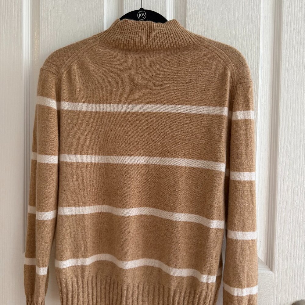 J.Crew Turtleneck Camel Striped Relaxed 100% Cashmere Sweater - Picture 2 of 3